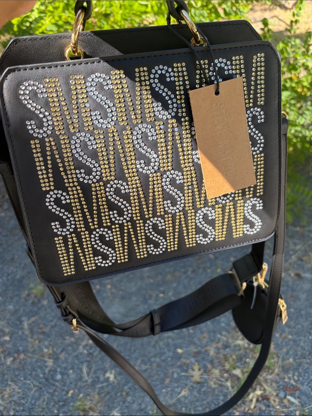 Steve Madden Black Crossbody Bag with Gold & Silver Stud Detail